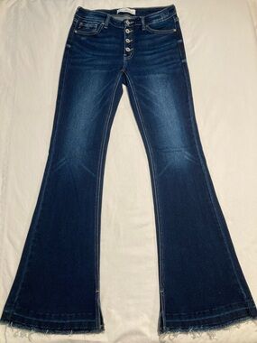 KanCan Dark Blue High-Rise Flare Jeans with Button Fly (Item Bo. R12)